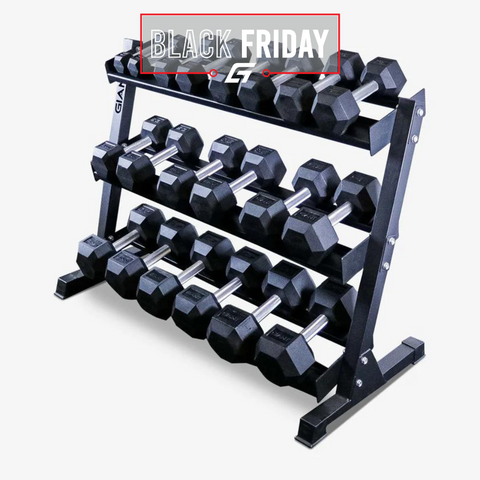 Rubber coated hex dumbbell set with rack sale